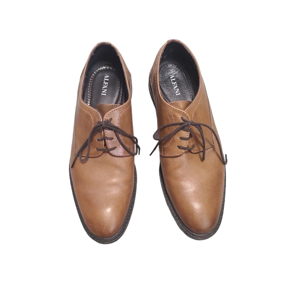 Alfani Men's Greg 8046 brown tan leather shoes size 9.5 Derby business office - Picture 2 of 12